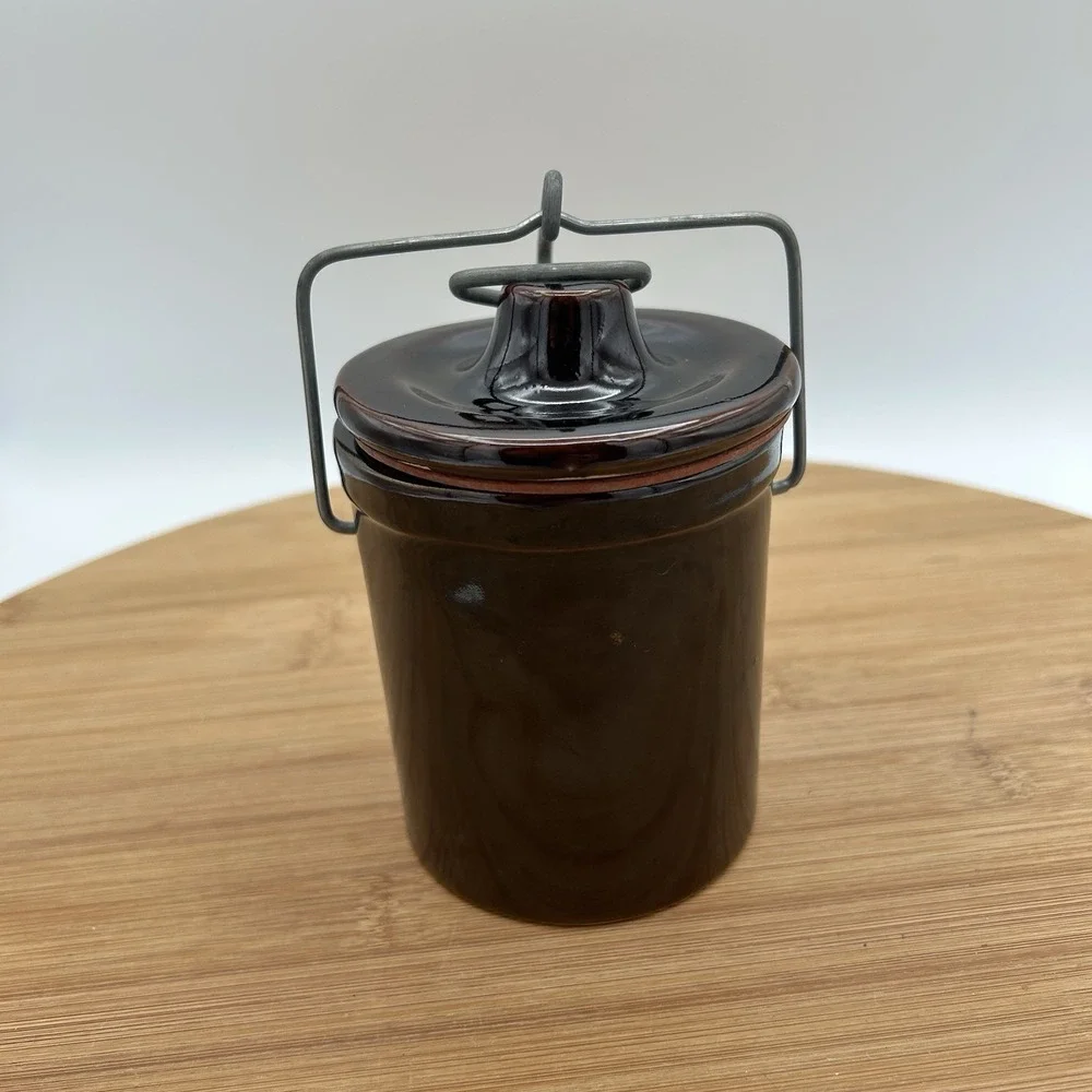 Vintage Brown Stoneware Cheese Crock‎ 5